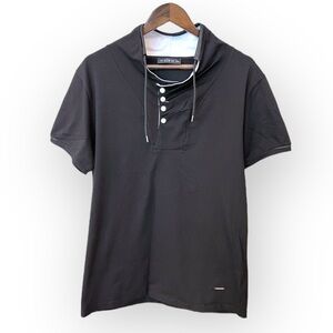 LCR 1989 Men’s Black henley Tshirt with white button accents front closure,XXL